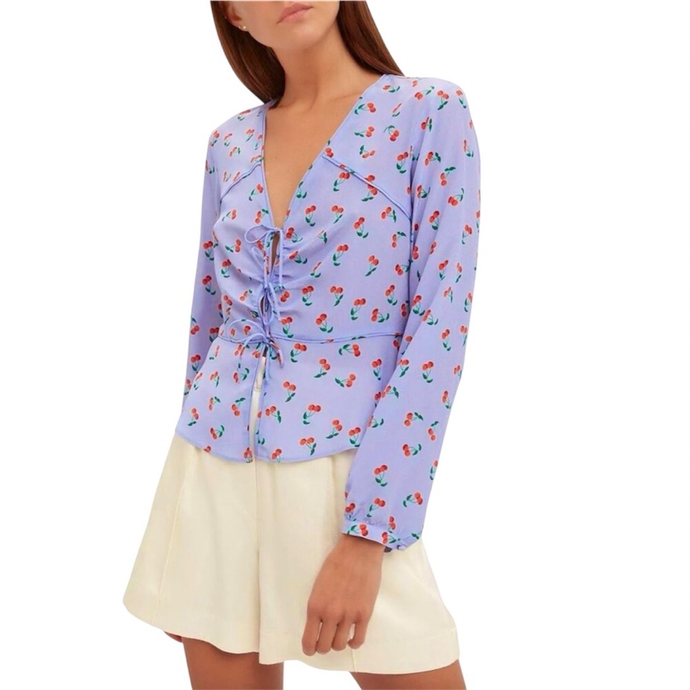 INTERMIX silk purple cherry print blouse